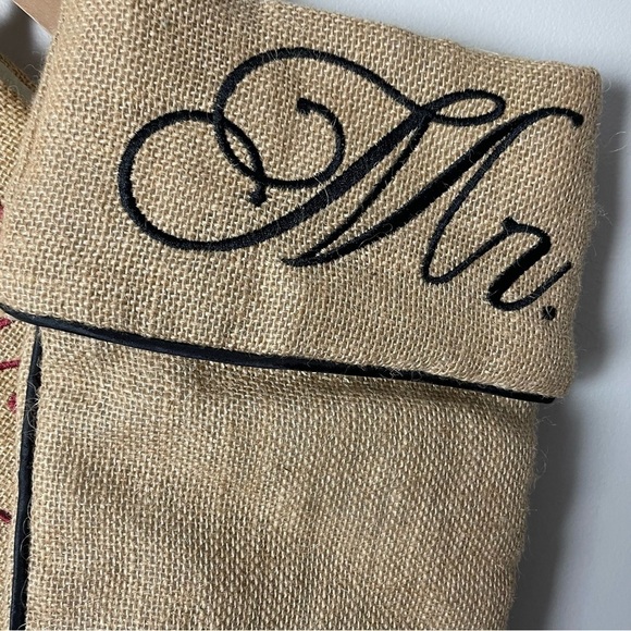 Christmas Brown Burlap Mr. & Mrs. Holiday Stocking Set - Picture 2 of 3